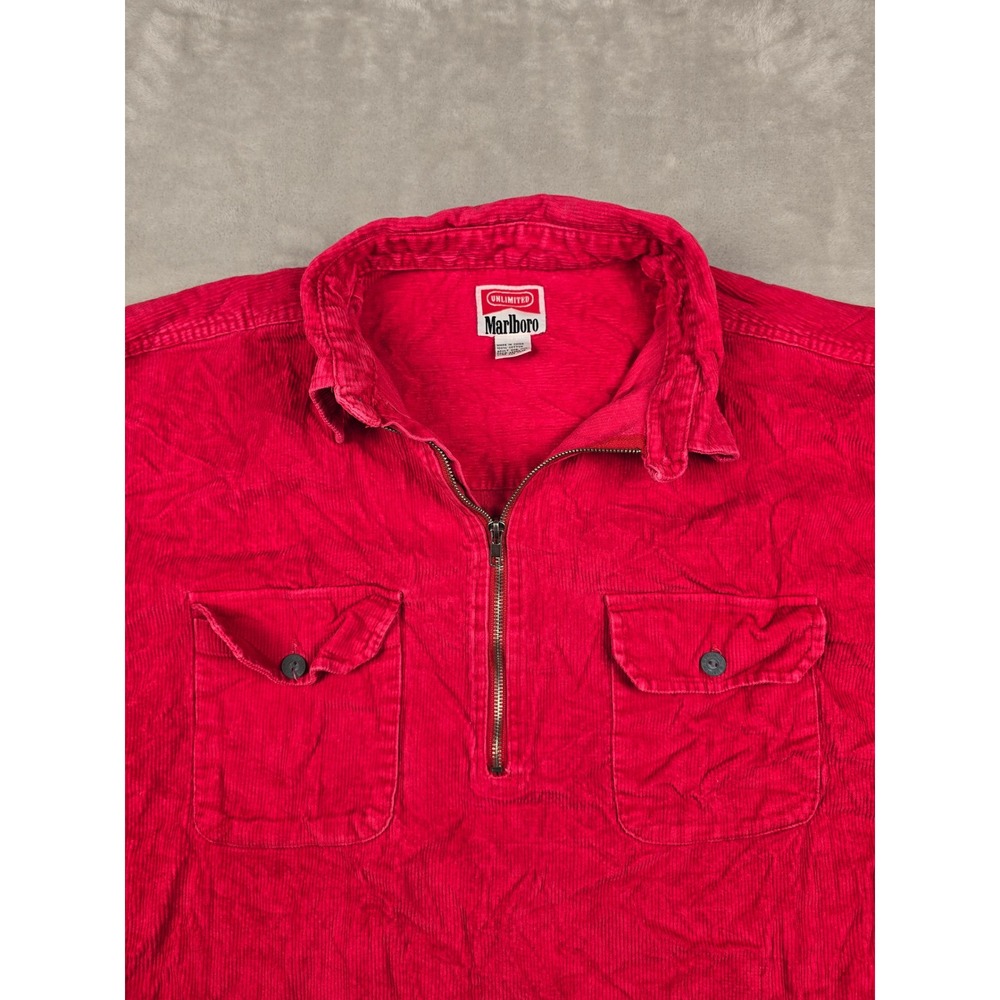 Vintage Marlboro Unlimited Corduroy Quarter Zip Mens XXL Red Pockets